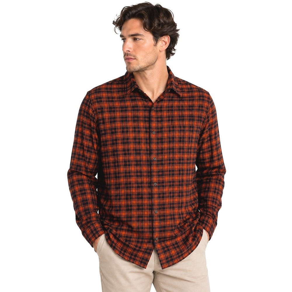 Michael Kors | Mens Slim Fit Plaid Button Up Shirt Orange Navy Blue | Large